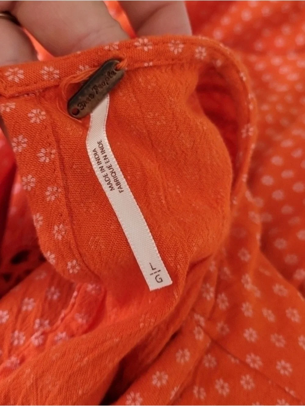 Free People Retro Kitty Dress Large Boho‎ A line Spring Floral Babydoll Orange